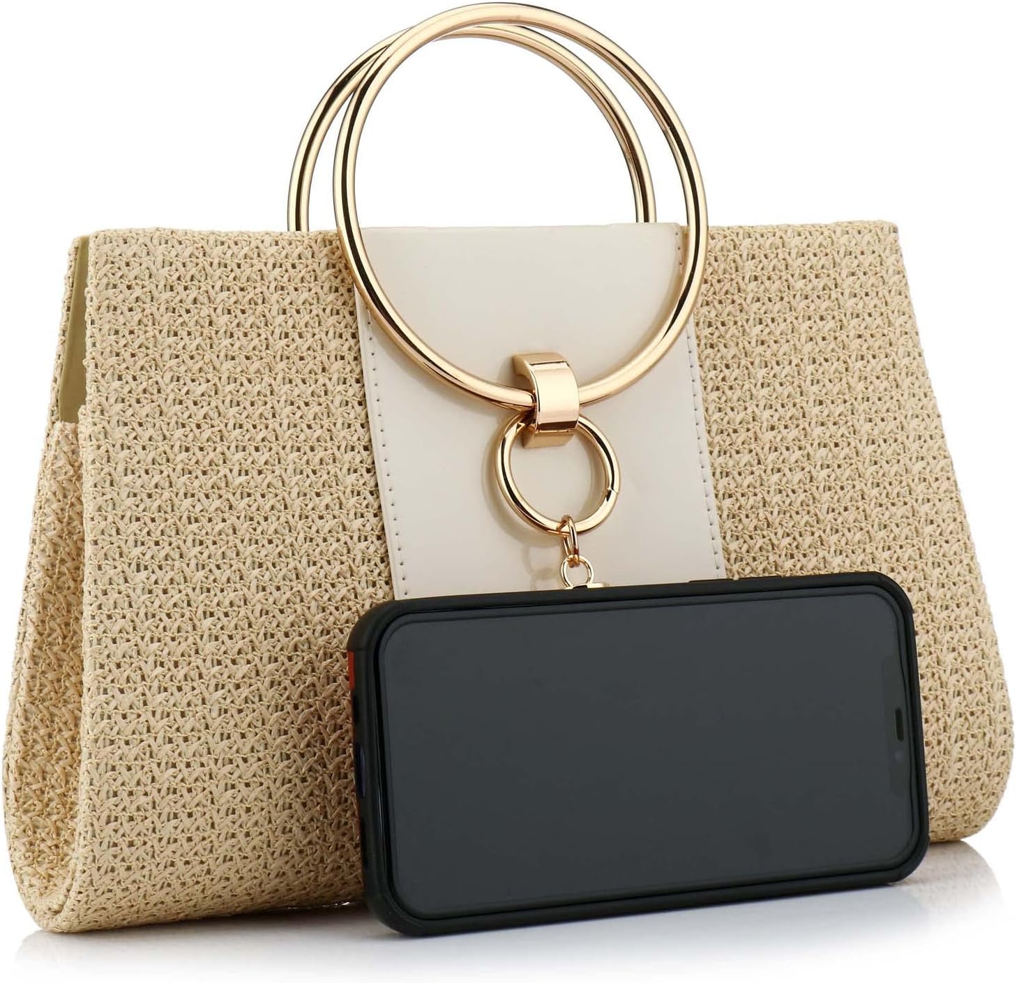 Women Straw Bag Crossbody Clutch Evening Clutch Purse Beach Shoulder Handbag (white A) - Image 2