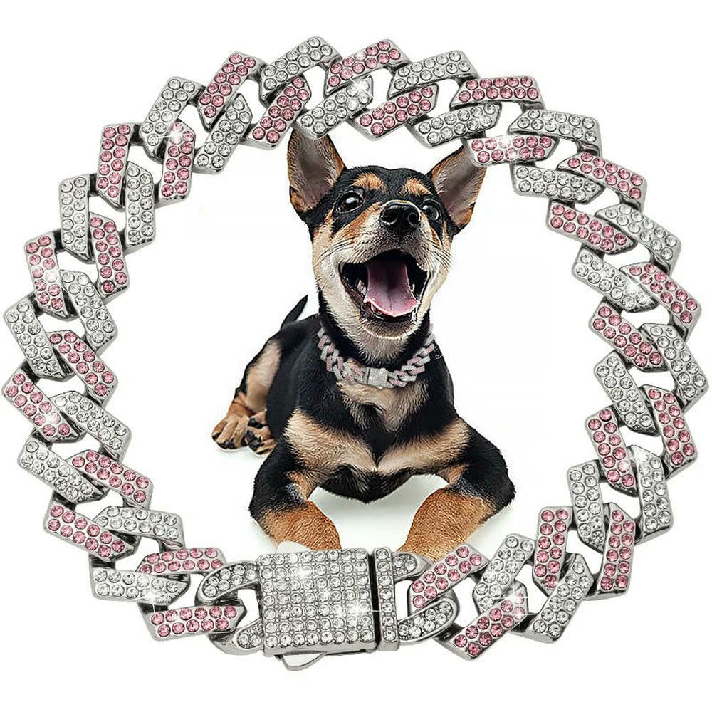 1 Pezzo Collare Cubano con Diamanti, Collare per Cani con Catena in Metallo e Fibbia di Sicurezza di Design per Cani di Piccola e Media Taglia
