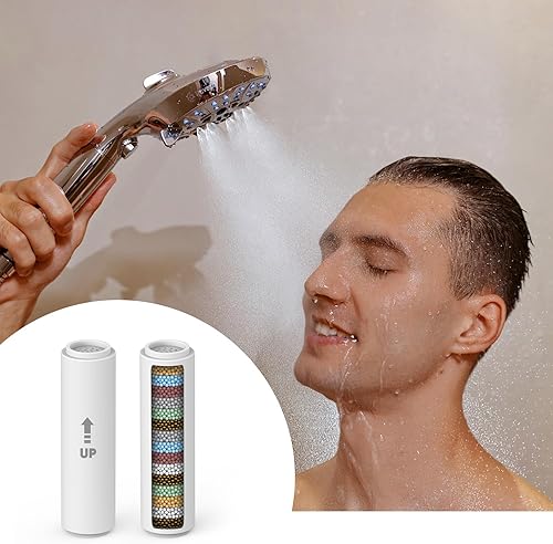 Miniatura 6 de Pavezo® Filtro de ducha para cabezal de ducha de mano 【Pavezo No.MQWY001】Paquete de 2 filtros de repuesto de 15 etapas para agua dura, reduce el