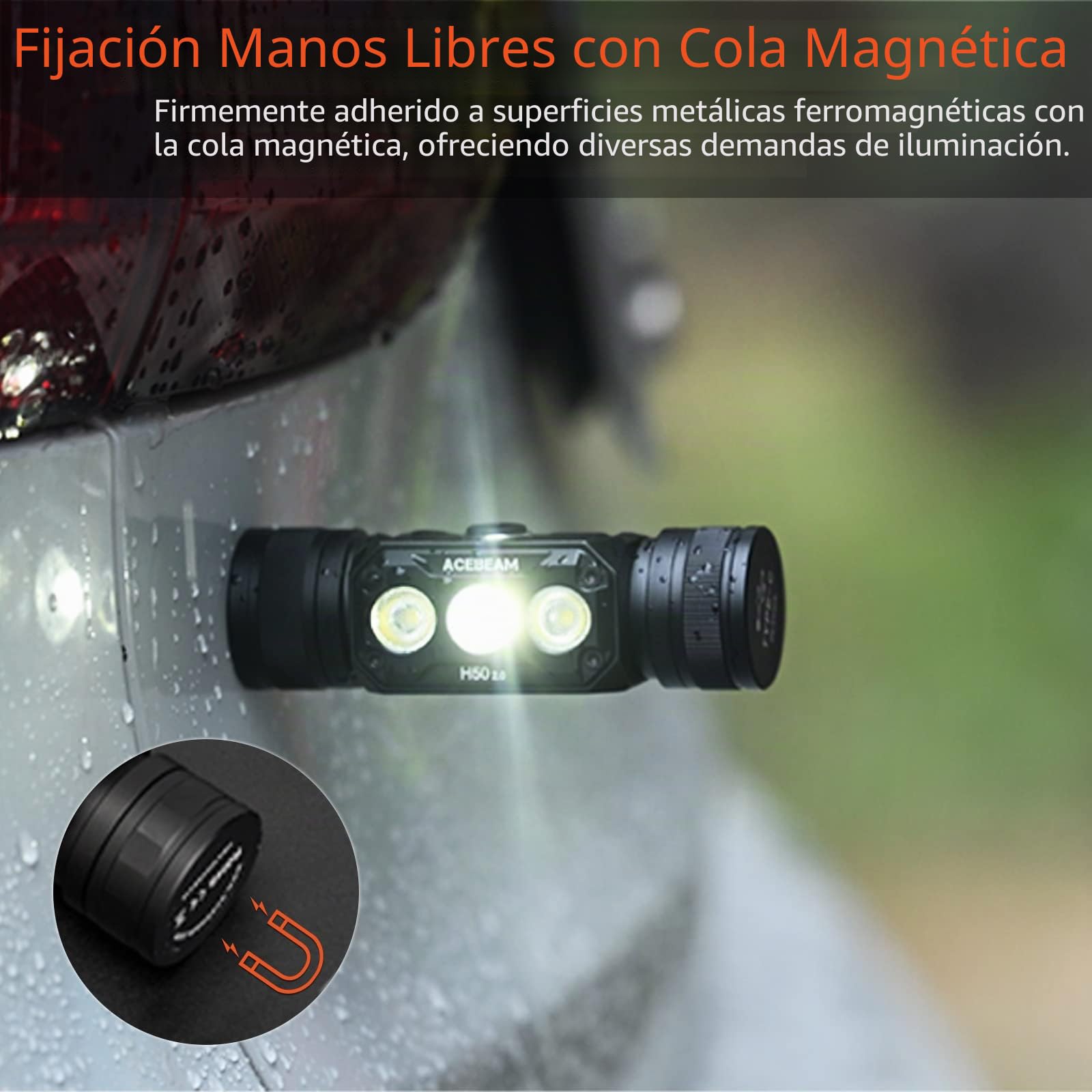 ACEBEAM H50 Linterna frontal LED recargable, 2000 lúmenes, reflector + linterna frontal, ángulo amplio de 170°, inclinación de 180°, para adultos, IPX8, impermeable, para acampar, pescar
