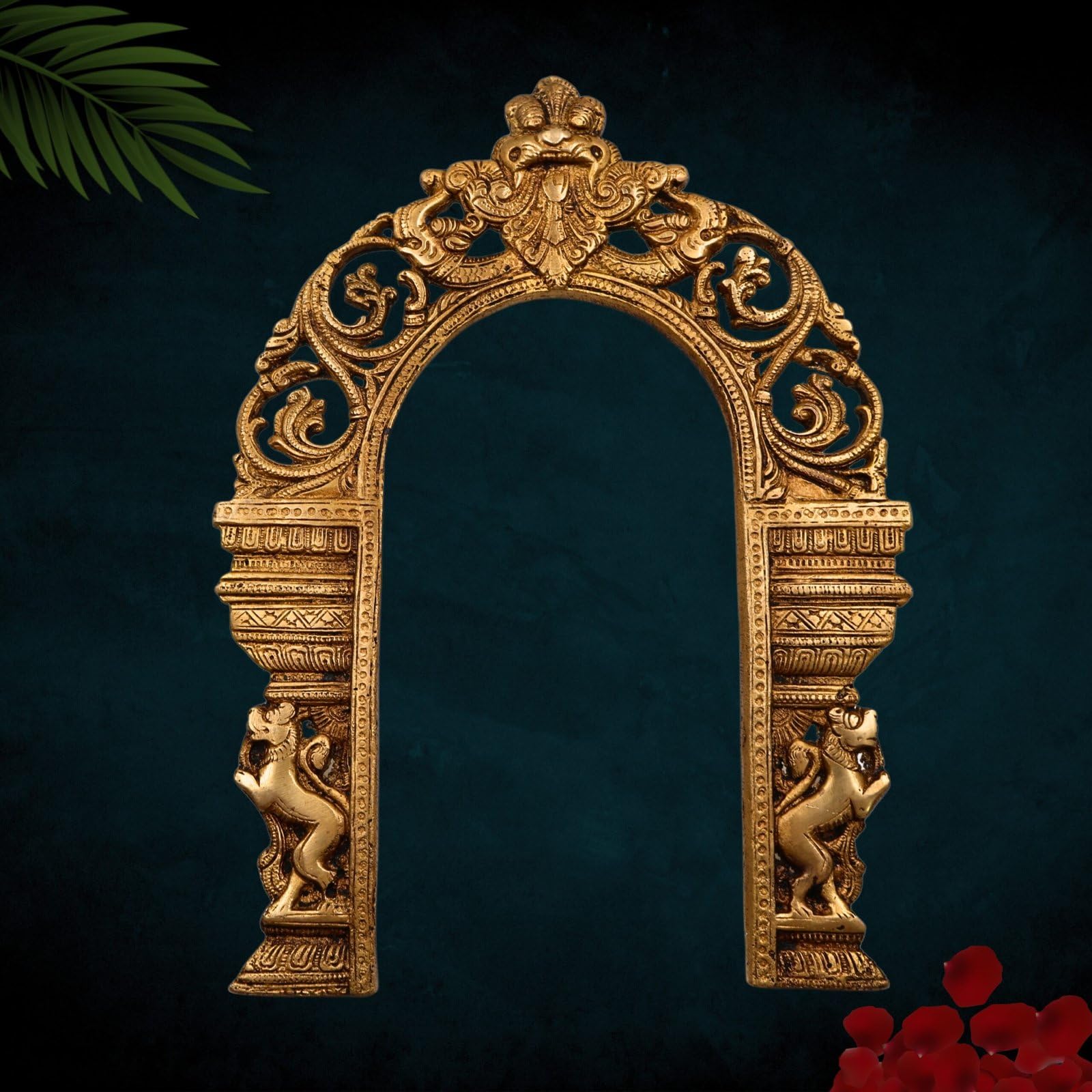 Bhunes Brass Prabhavali Frame Arch Wall Hanging With 2 Yali Prabhawal For Temple Home Decor Prabhawali For Diety Prabhaval,Gold, 13 Inch, 1 Piece