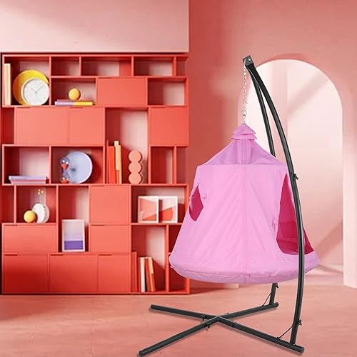 Miniatura 3 de AthLike Soporte para silla hamaca en forma de X con silla oscilante, toldo colgante para tienda de campaña con marco de acero, cesta de huevos para