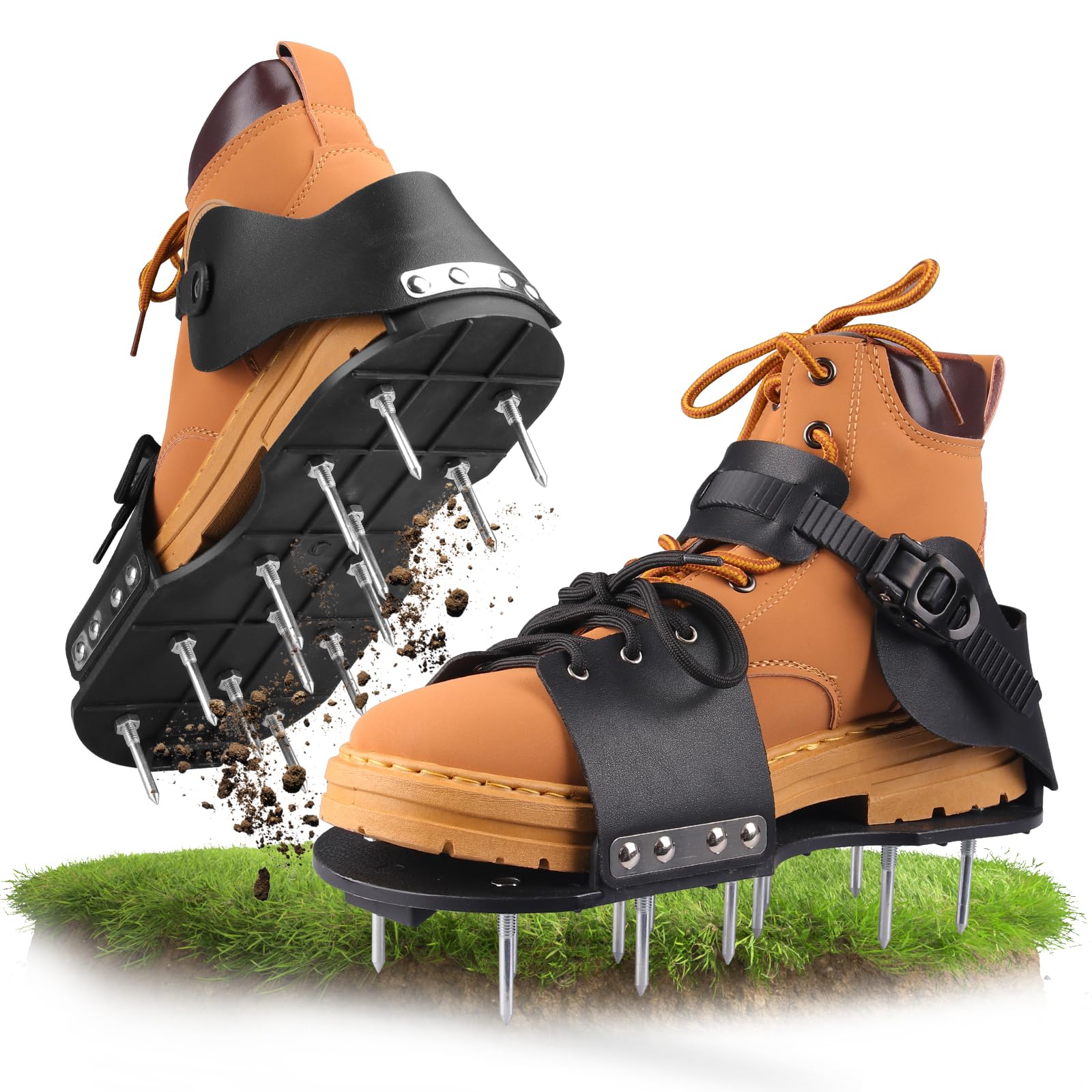 Nagelschuhe Rasen, Rasenlüfter Schuhe + Rasenschuhe Belüftung – Luftungsschuhe Mit Belüftungsstiften Verstellbar Durch Riemen, Aerifizierer Garten Schuhe Für die Bodenlüftung im Gartenhof