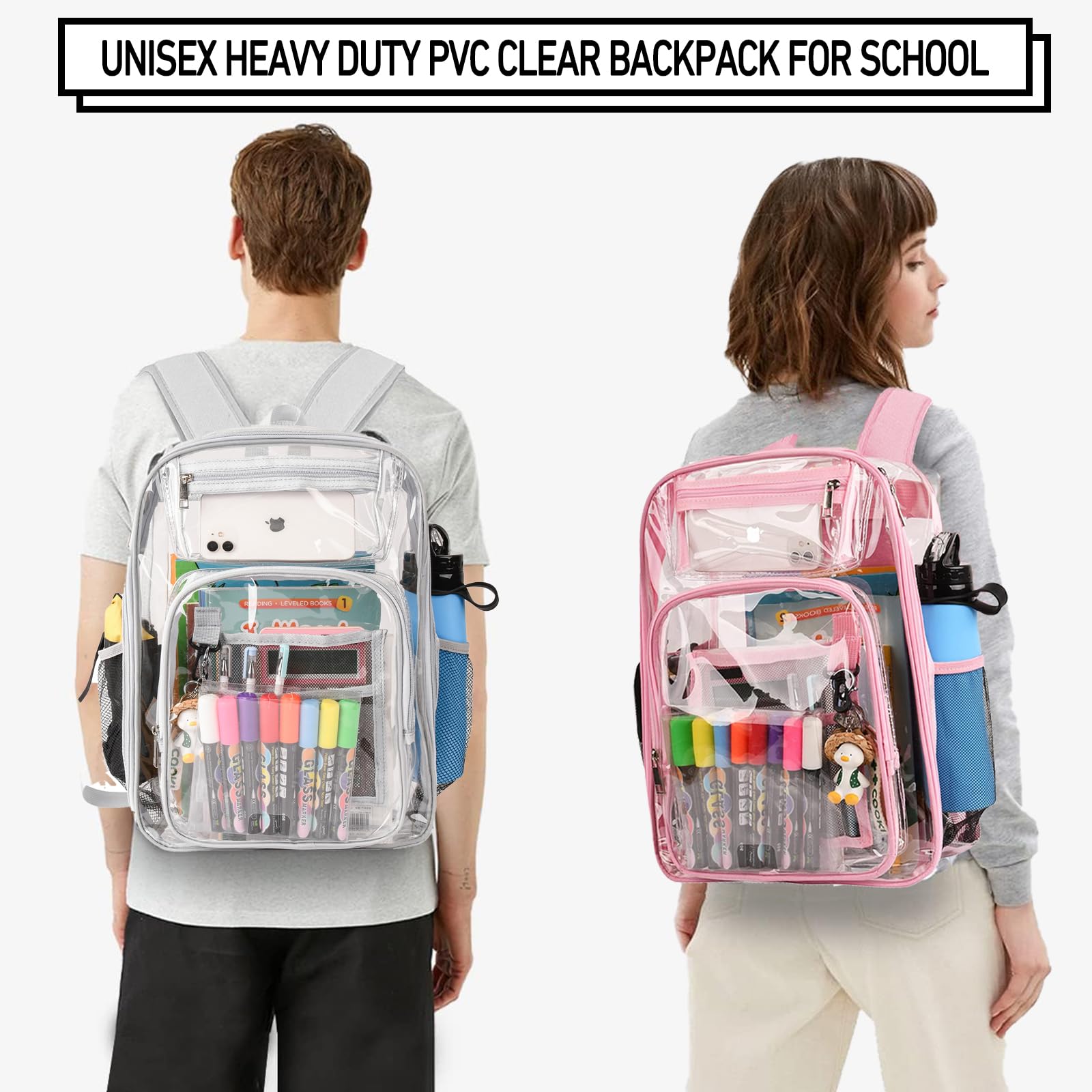 Birity Zaino trasparente pesante,Grande PVC vedere attraverso la borsa del libro,Zaino trasparente per adolescenti e adulti