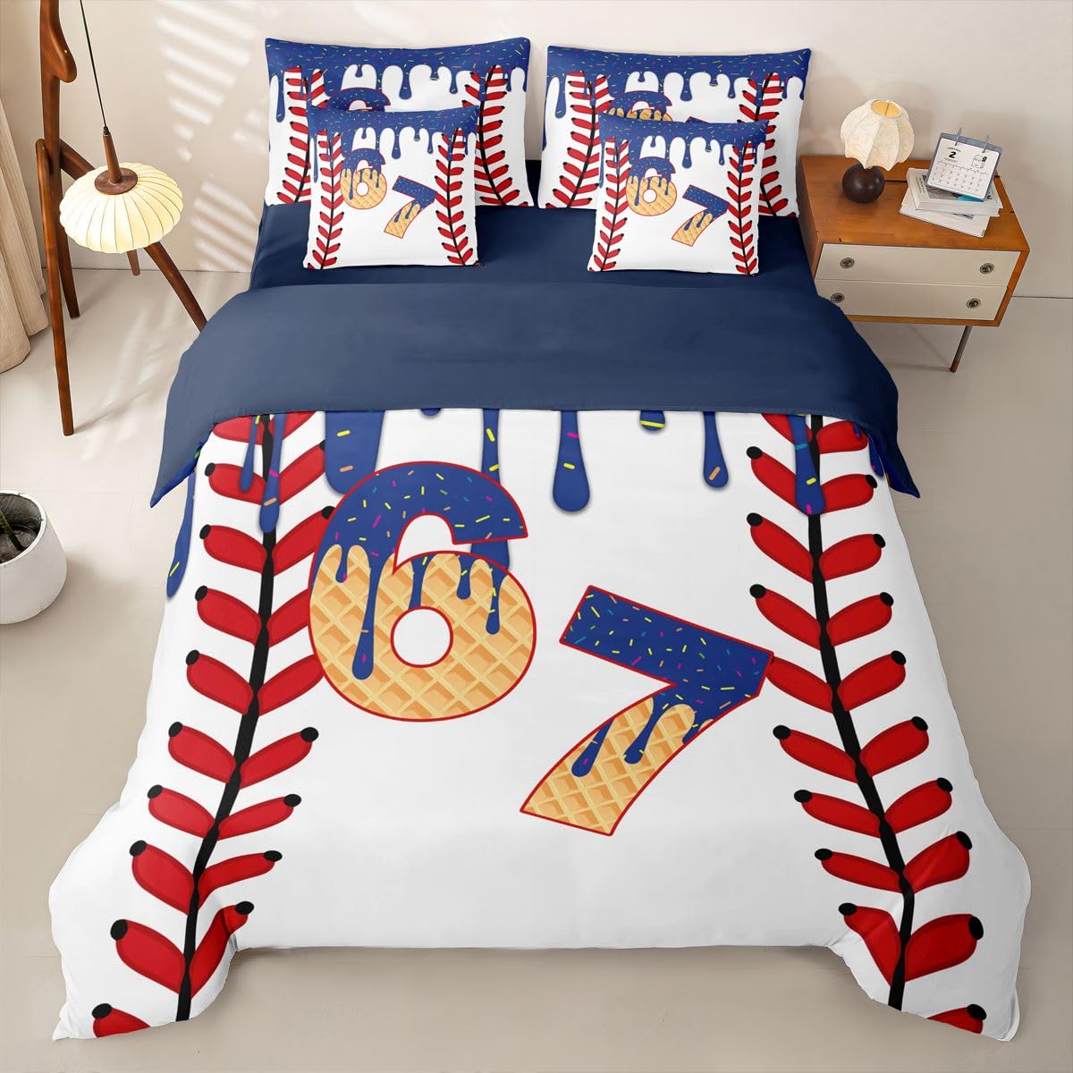 Loussiesd SIX SEVEN 6 7 copripiumino singolo 7 pezzi Baseball Gaming set di biancheria da letto per bambini ragazzi ragazze gioco palla letto in una borsa con copripiumino, lenzuola, federe, federe
