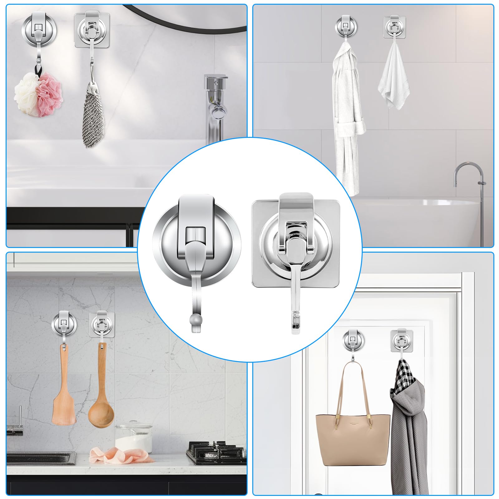 2 Pezzi Ganci Ventosa per Bagno Doccia Cucina Resistenti 5KG Senza Foratura Portasciugamani con Ventosa Ganci per Asciugamani Ganci Muro per Appendere