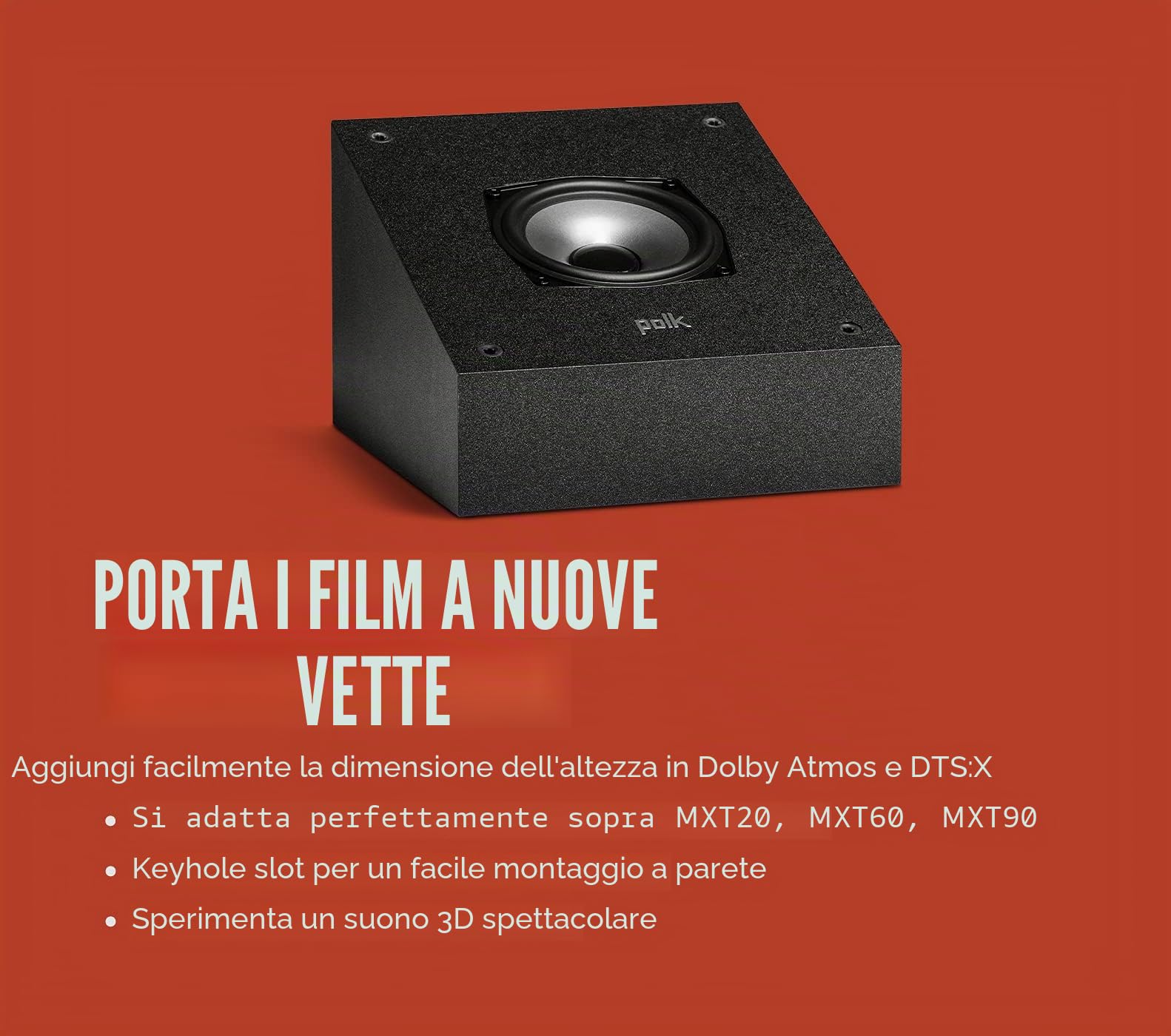 Polk Audio MXT90BK Diffusori Hi-fi per Musica e Home Cinema, Canale Height, Nero