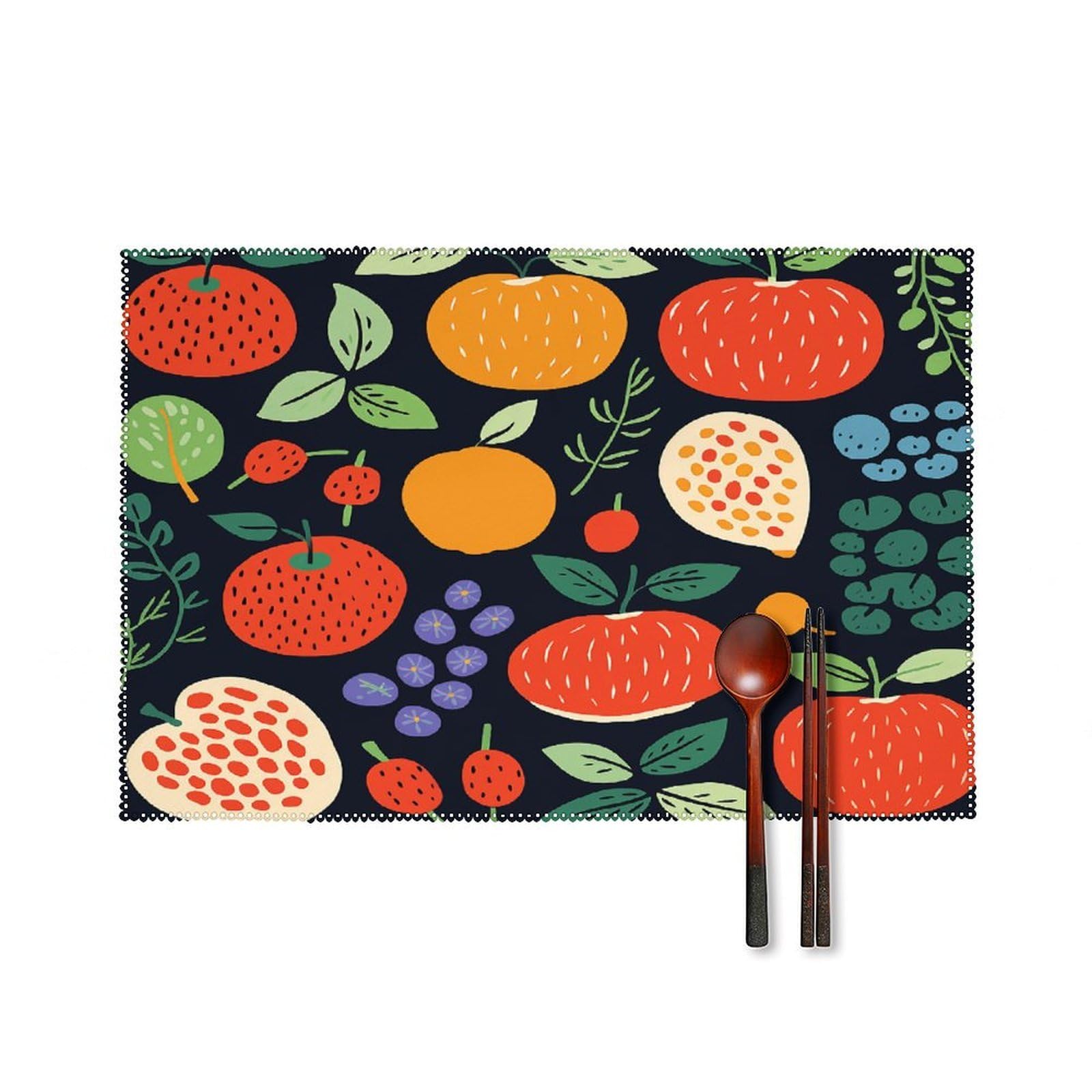 There are Many Fruits Placemats Set of 4 Heat Resistant Non-Slip Place Mats for Dining Table Washable Placemat Wipeable Dining Table Mat Canvas Place Mats Dining Table Decor