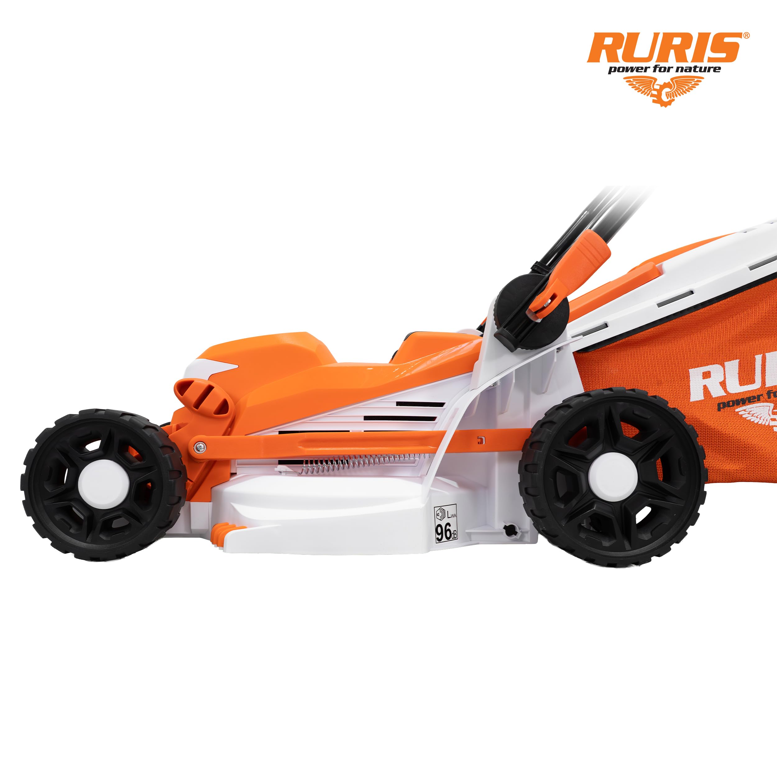 RURIS RXE1400 Comfort tosaerba elettrico 1400 W larghezza 340 mm 6 altezze 20-70 mm vassoio 35 L pettine taglio manico Comfort Pro regolabile 9 kg