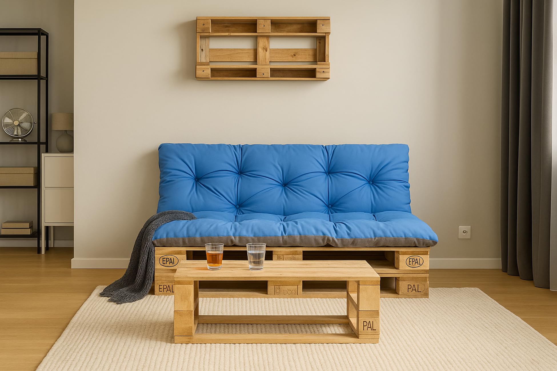 kruger Cuscini pallet, Cuscini per pallet esterni/Cuscino Euro Pallet, Cuscino Divano, Cuscino Soggiorno da Giardino (Set:120x60+120x60cm, Blu)