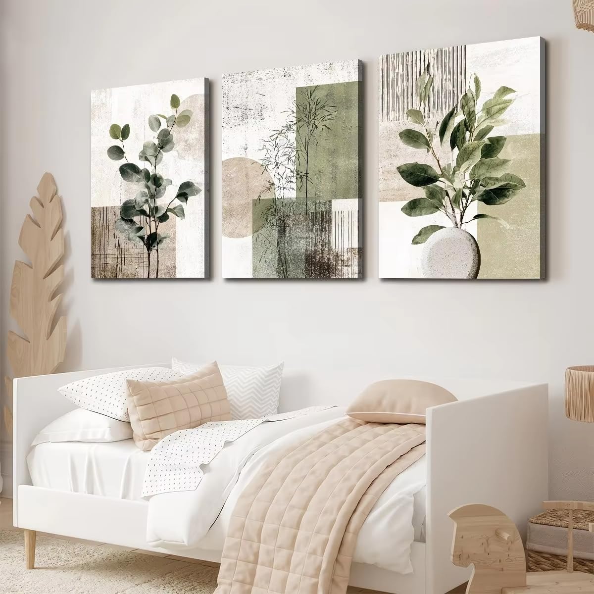 IHHGNB 3 szt. Abstrakcyjny obraz roślinny na płótnie dekoracja domu minimalistyczna sztuka geometryczna dekoracja ścienna wydruki do pokoju sztuka ścienna (50 x 75 cm (20 x 30 cali) x 3 / bez ramki)