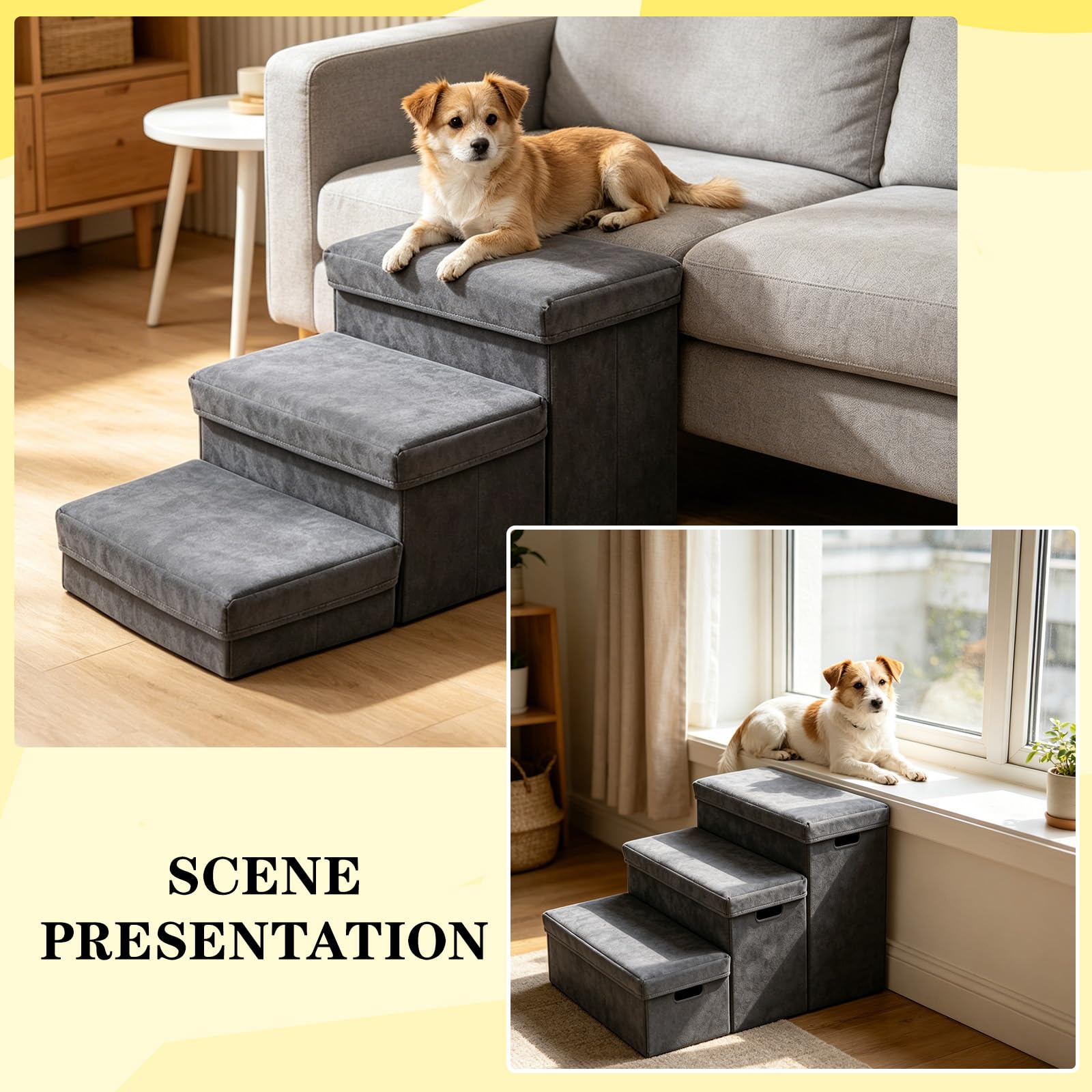 Escalier pour Chien Pliable, Escalier pour Chien Canapé avec Espace de Rangement, Marche pour Convient aux de Petite à Grande Taille