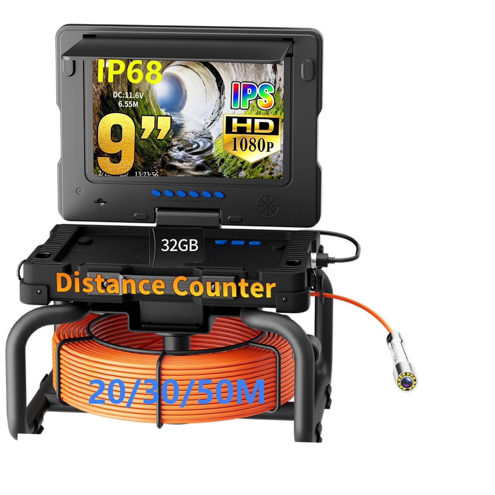 9-calowa Kamera Dvr Do Kanalizacji, Kamery Do Rur Kanalizacyjnych, Kamera Inspekcyjna Z Wężem Hydraulicznym Z 12 Diodami Led, Kamera Inspekcyjna (Size:50M/328FT)