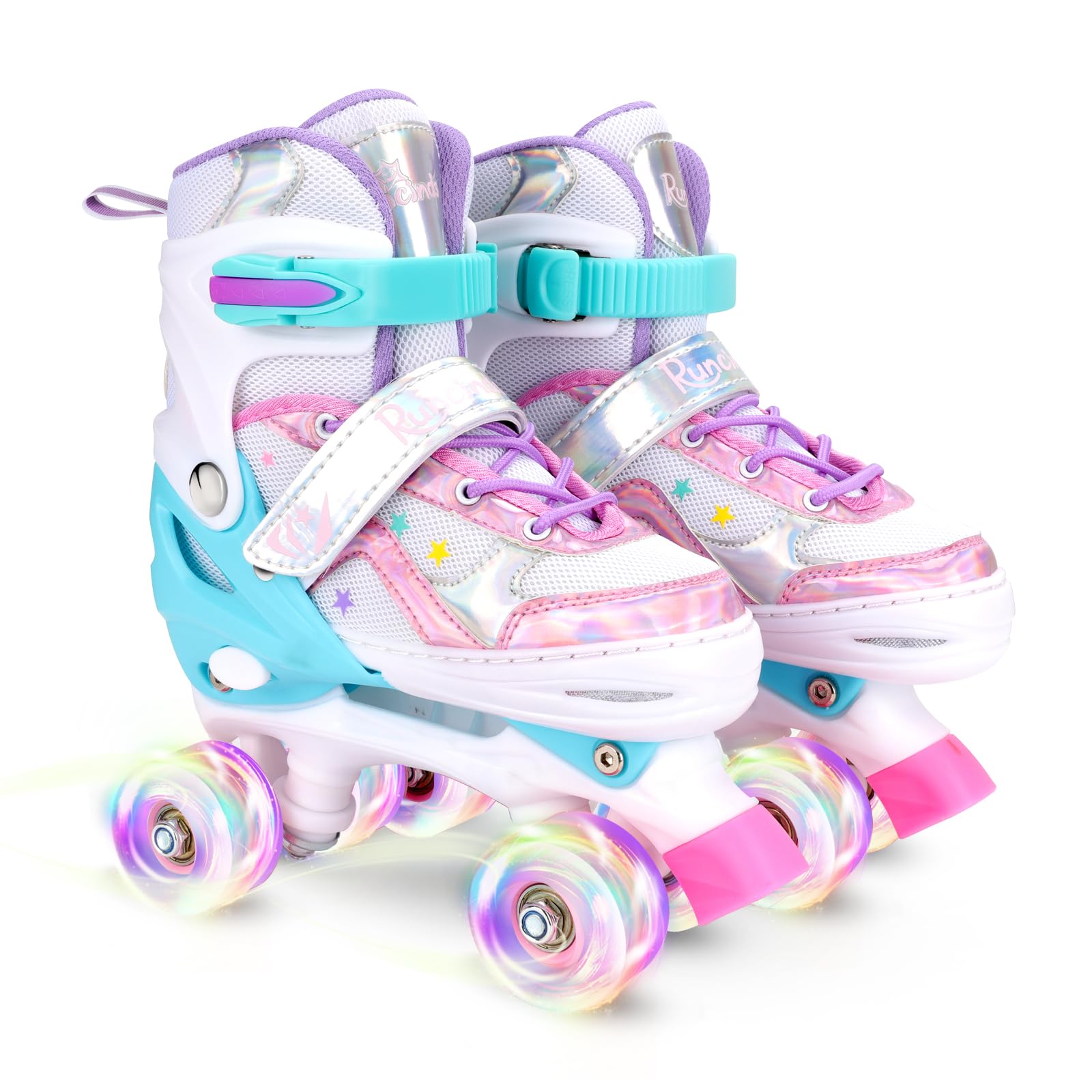 Runcinds Pattini a rotelle per bambini per bambine, bambini, ragazzi, 4 misure regolabili con ruote illuminate