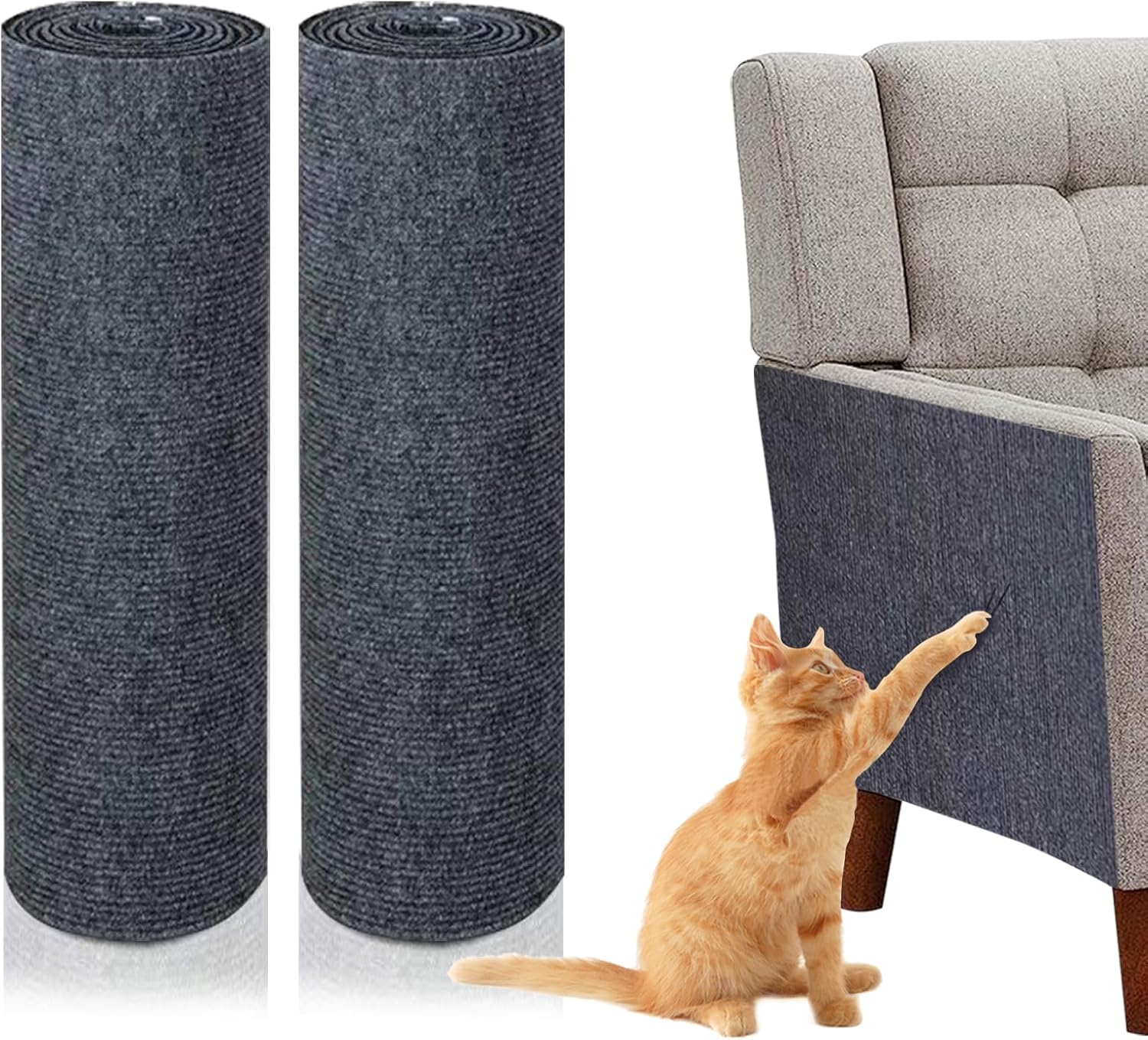 huraty 2 Pcs Cat Scratching Mat, Trimmable Cat Scratchers Furniture Protector Scratching Pad Cover Replacement for Cat Climbing Post Tree Sofa Couch Wall, Grey 78.7″x15.8″