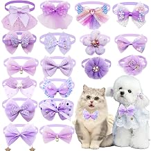 15pcs Colourful Dog Bow Ties with Adjustable Collar Puppy Neckties Cat Bowtie Collar Assorted Flower Pet Grooming Bows Dog Grooming Accessories for Small Medium Pet Purple