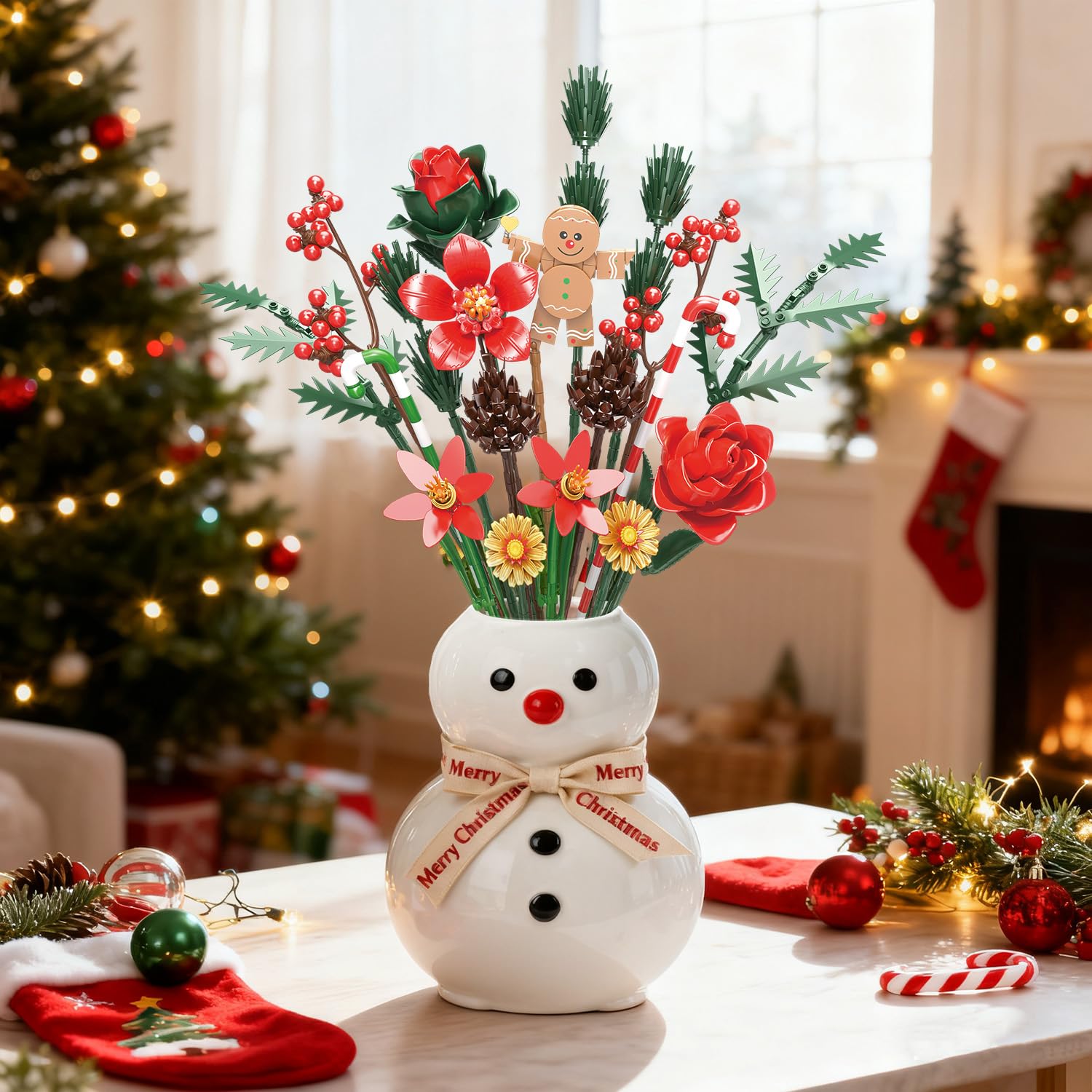 Set di Costruzione di Bouquet di Fiori Natalizi, Collection Botanica di Natale Compatibile con i Fiori Lego, Regalo di Natale per Nipoti e Adolescenti, 865 Pezzi