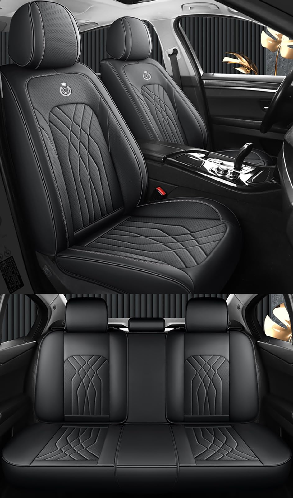 Fundas de Asiento de Coche Universales de Cuero para 5 Plazas – Compatibles con Kia Sportage Ceed Niro Sorento Rio Picanto Stonic Stinger – Juego Completo para SUV y Berlina