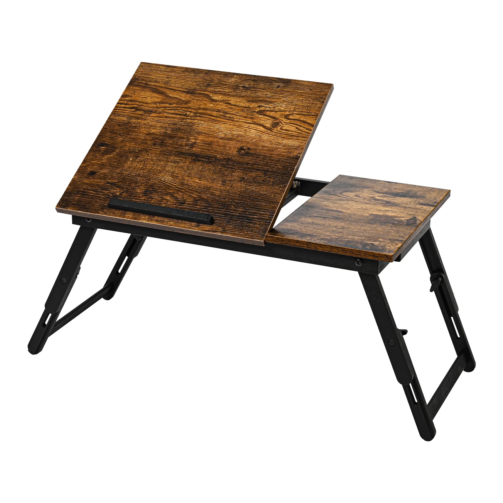 VASMIA Table de lit Pliable pour PC Portable inclinable, Table Pliante, Plateau de Service Petit-déjeuner,Hauteur réglable, étagère de lit, Marron Foncé Rustique