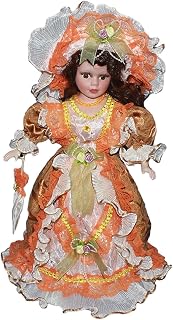 harayaa Elegant Doll Miniature Porcelain Dollhouse Woman Ceramic People Ornament with Detailed Outfit Ceramic Material Suitable for Birthday Gift Home, Orange