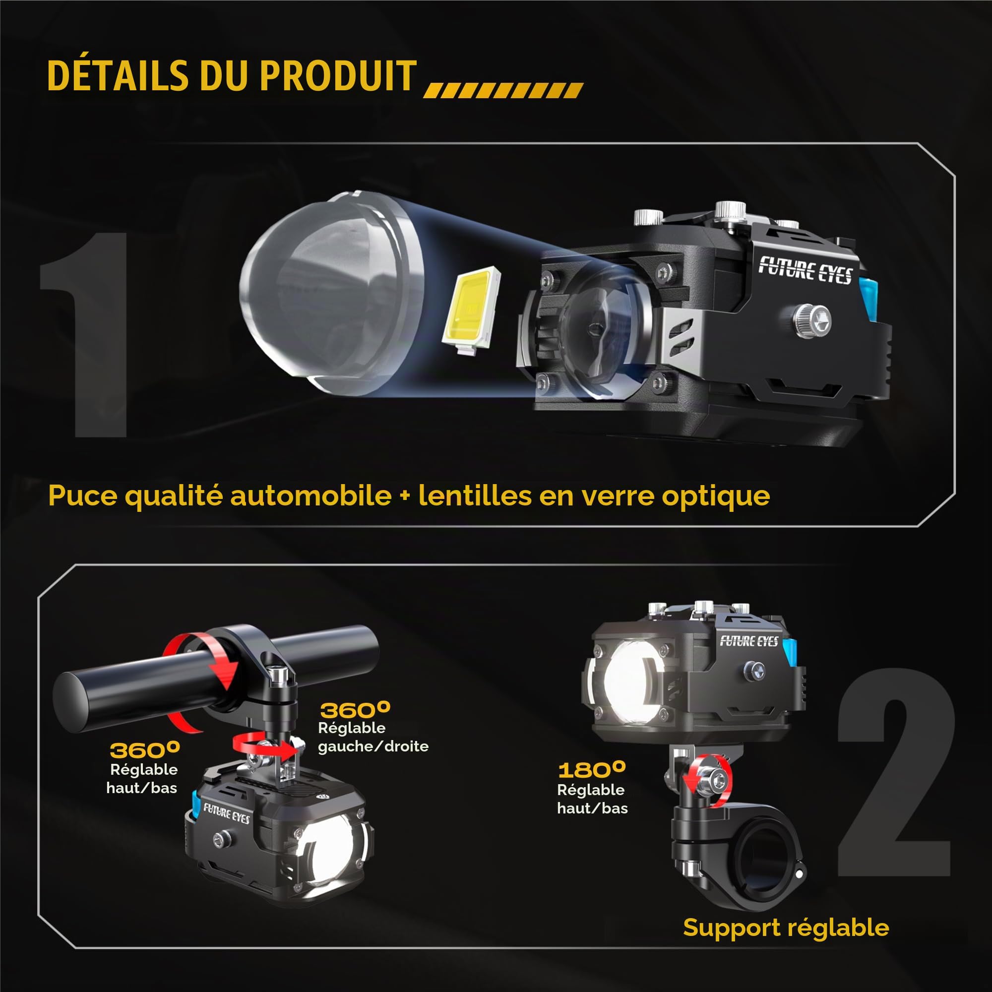 Future Eyes F150PRO phare additionnel moto led feux auxiliaire moto