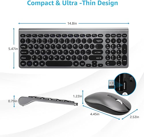 Vista 13 de LeadsaiL Combo de teclado y mouse inalámbricos, mouse USB inalámbrico y teclado de computadora, compacto y silencioso para computadora portátil