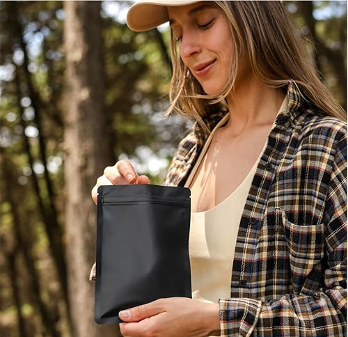 Miniatura 5 de Chamigon Paquete de 100 bolsas planas de Mylar negro mate, 6.3 x 9.4 pulgadas, resellables, a prueba de olores, bolsas de alimentos con cremallera,