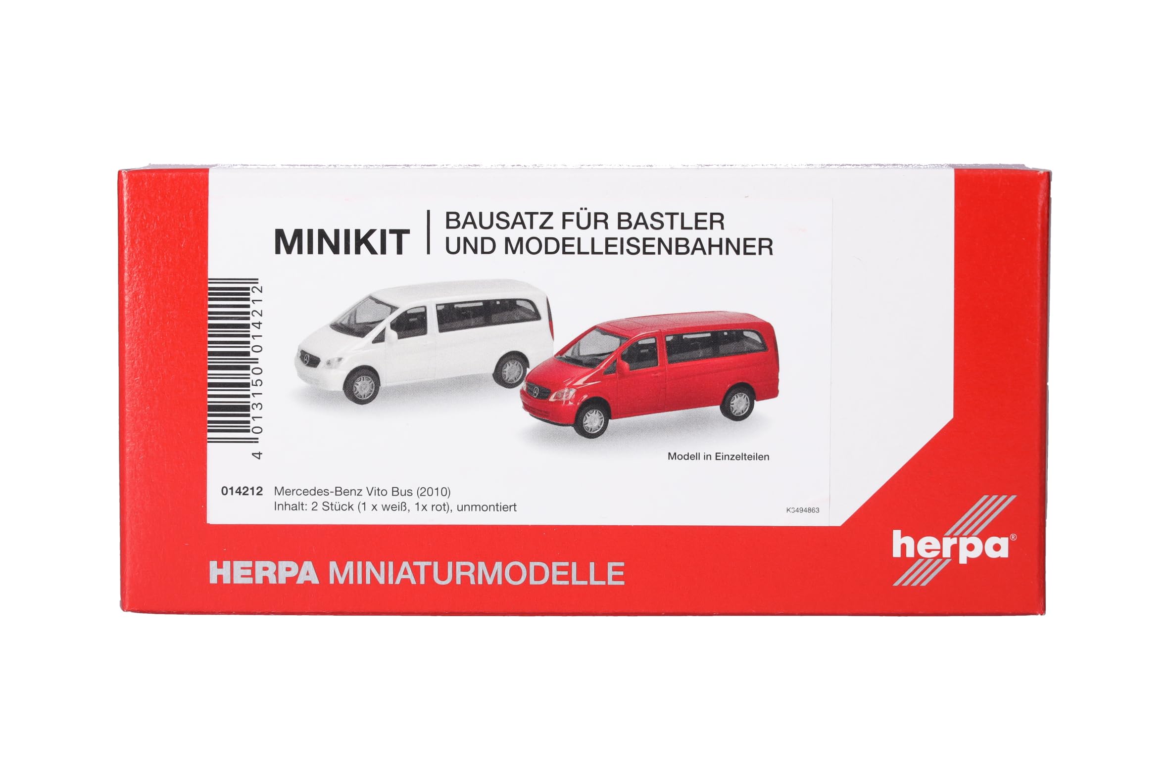 Herpa model building kit MiniKit Mercedes-Benz Vito bus, white and red (2 piece), on a scale of 1:87, plastic miniature for handicraft work, collectors edition