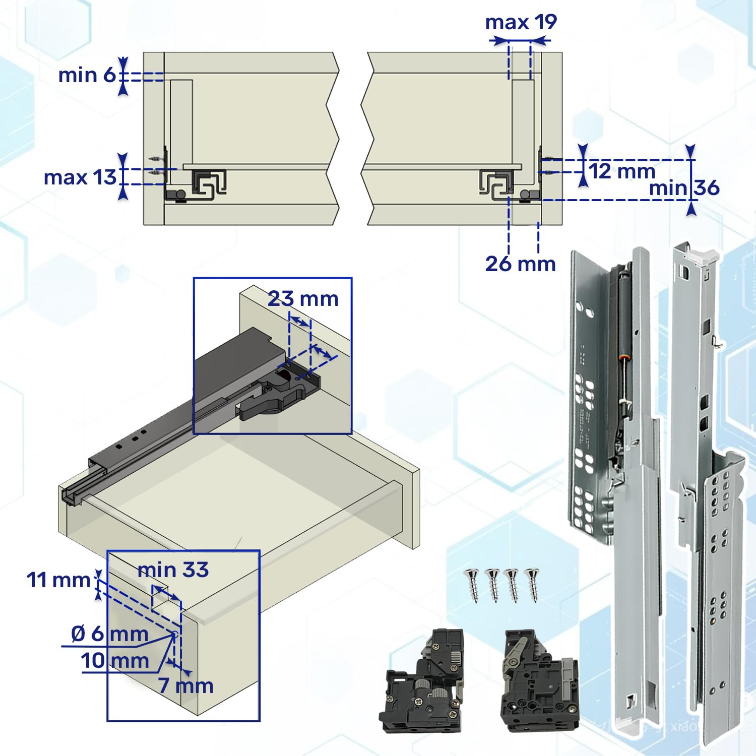1 Pair Telescopic Drawer Runners 300 mm with Full Extension of 274 mm - Image 3