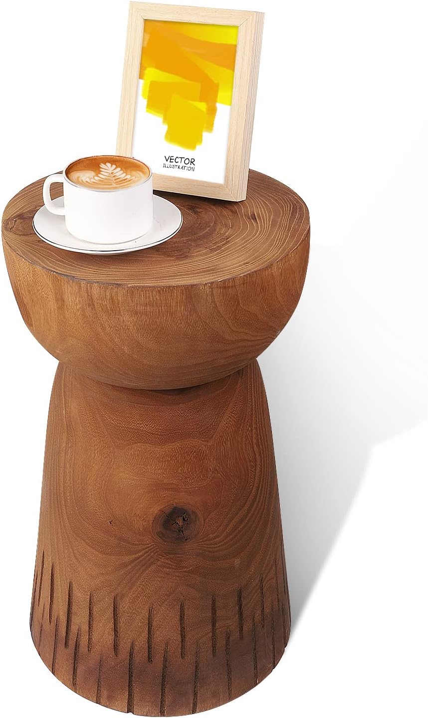 Athaliah Wood Side Table Stump End Table,19”H Rustic Wood Stump Side Table Stool,Wooden Round Side Table Stool Wooden Tree Stump End Table for Garden Patio Lawn Home Decor 11”L x11Wx19”H