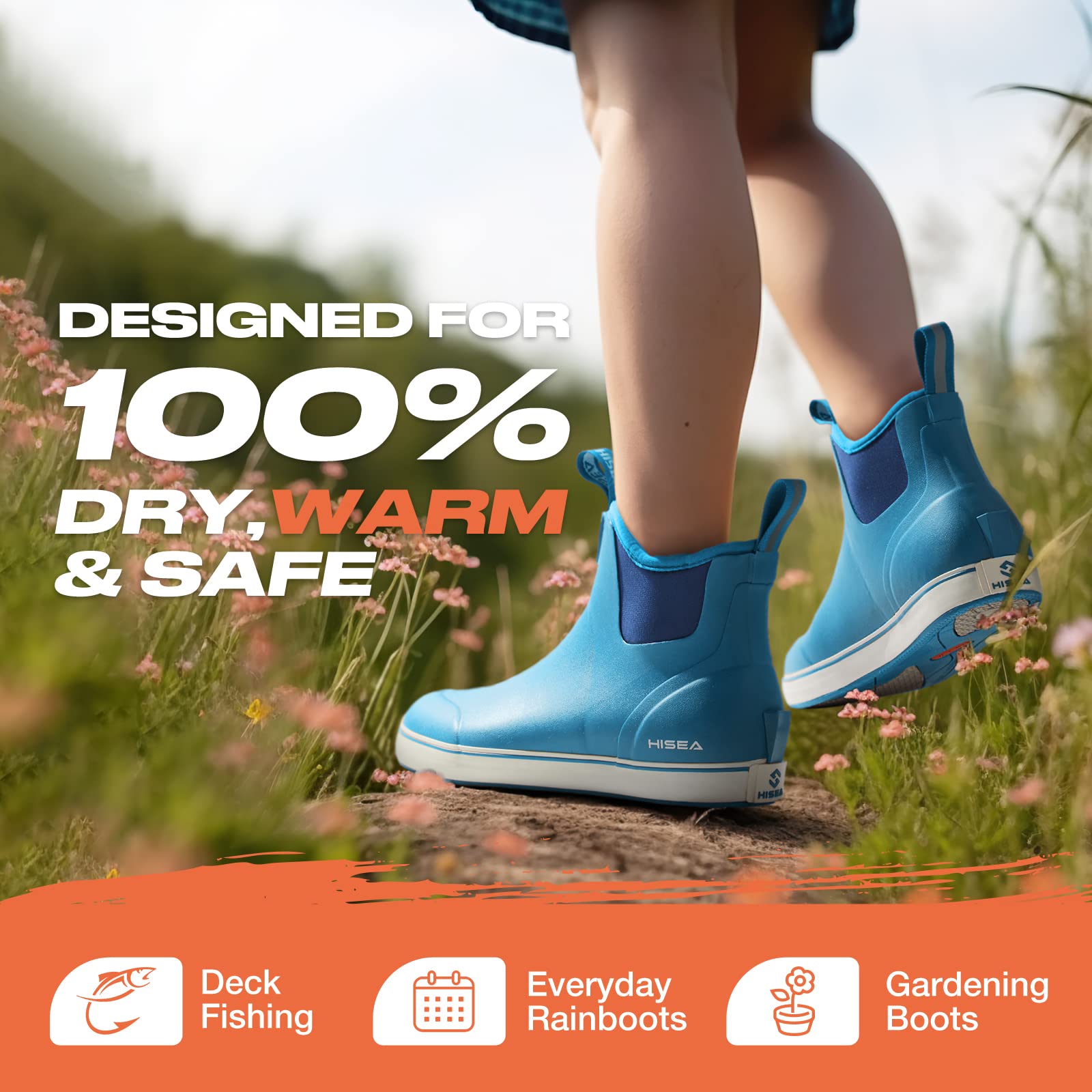 HISEA Women's Ankle Rain Boots, Rubber Fishing Deck Boots, Garden Boots for Women Waterproof, Blue Size 9
