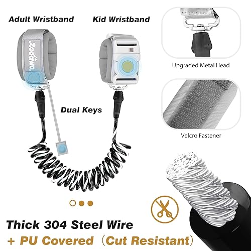 Miniatura 2 de Zooawa Paquete de 2 correas para niños pequeños, arnés antipérdida de muñeca con bloqueo magnético, arnés reflectante de seguridad para caminar,