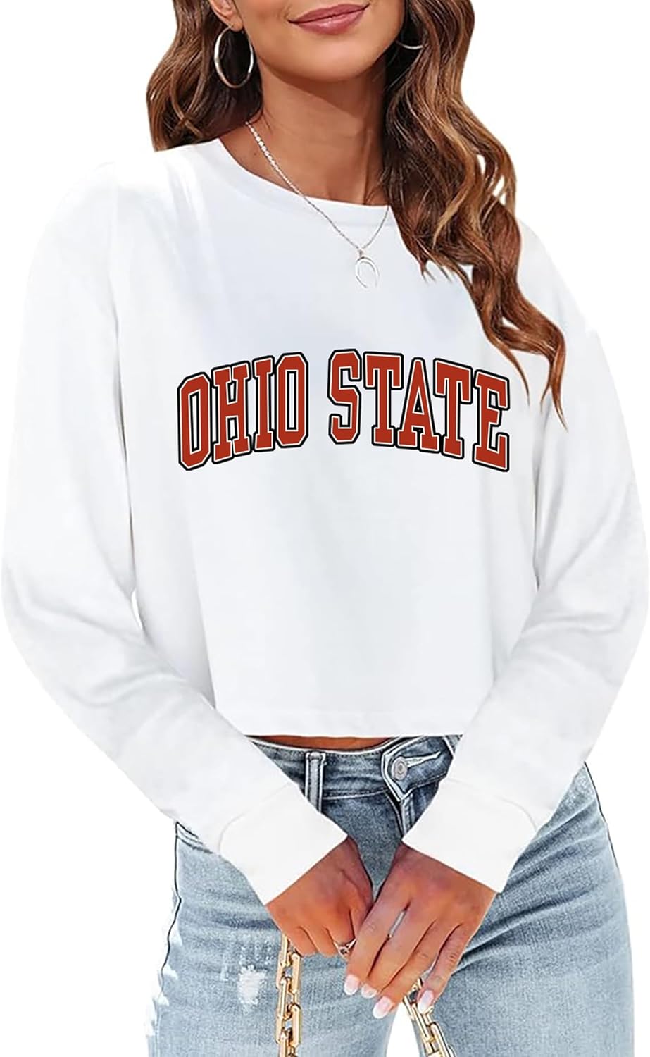 Sumtory Women Long Sleeve Crew Neck Sweat Shirts Loose Fit Letter Print Pullovers Crop Tee Tops