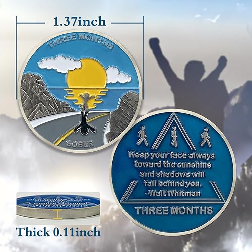 Miniatura 5 de Moneda de sobriedad de 3 meses Alcohólicos Medallón Anónimo AA, Token de chip AA, regalos de sobriedad para mujeres y hombres en recuperación (1-12