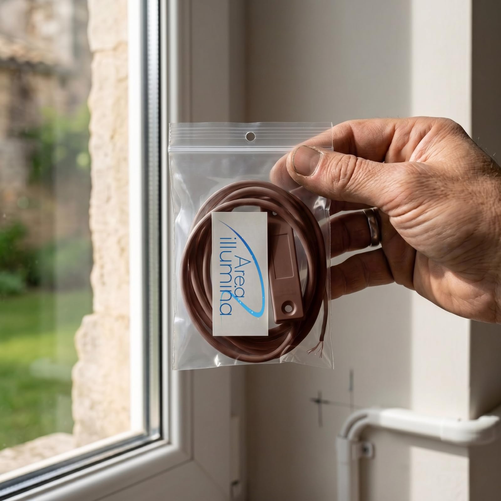 Contatto Magnetico a Scomparsa per Porte e Finestre, Bianco o Marrone, Termoplastico, 53mm, Cavo 1,2m (Marrone)