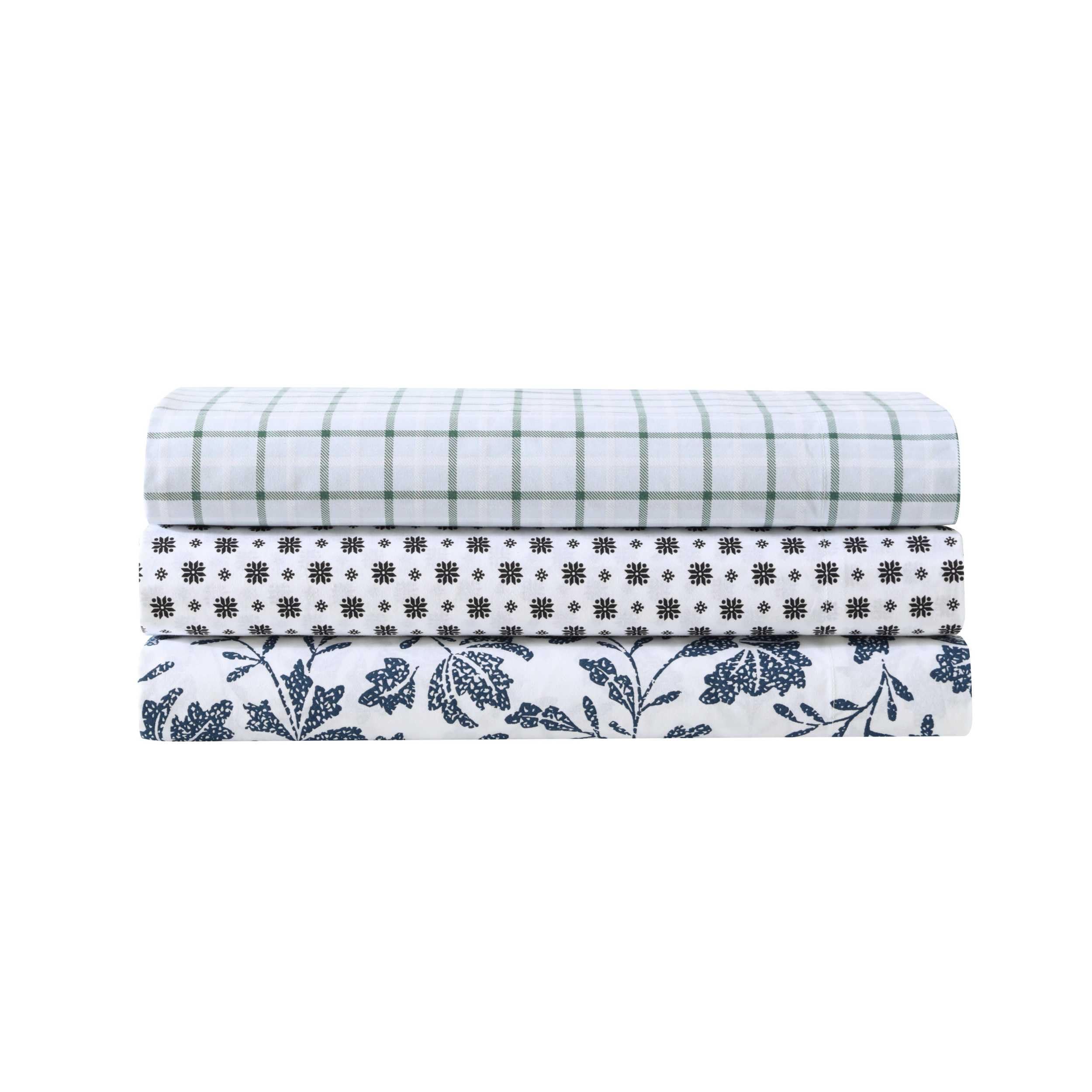 Eddie Bauer - Set di lenzuola doppie, set di biancheria da letto in percalle di cotone di alta qualità, decorazione per la casa, certificato Oeko-Tex (classico plaid verde Tattersall, doppio)