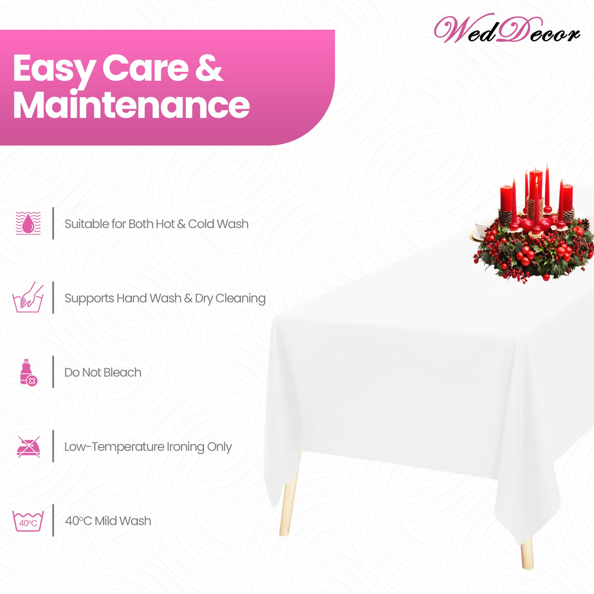 WedDecor Mantel Rectangular de Lino de para Banquetes, comedores, Bodas, Eventos Especiales, 90 x 156 Pulgadas, Blanco, 5 Unidades