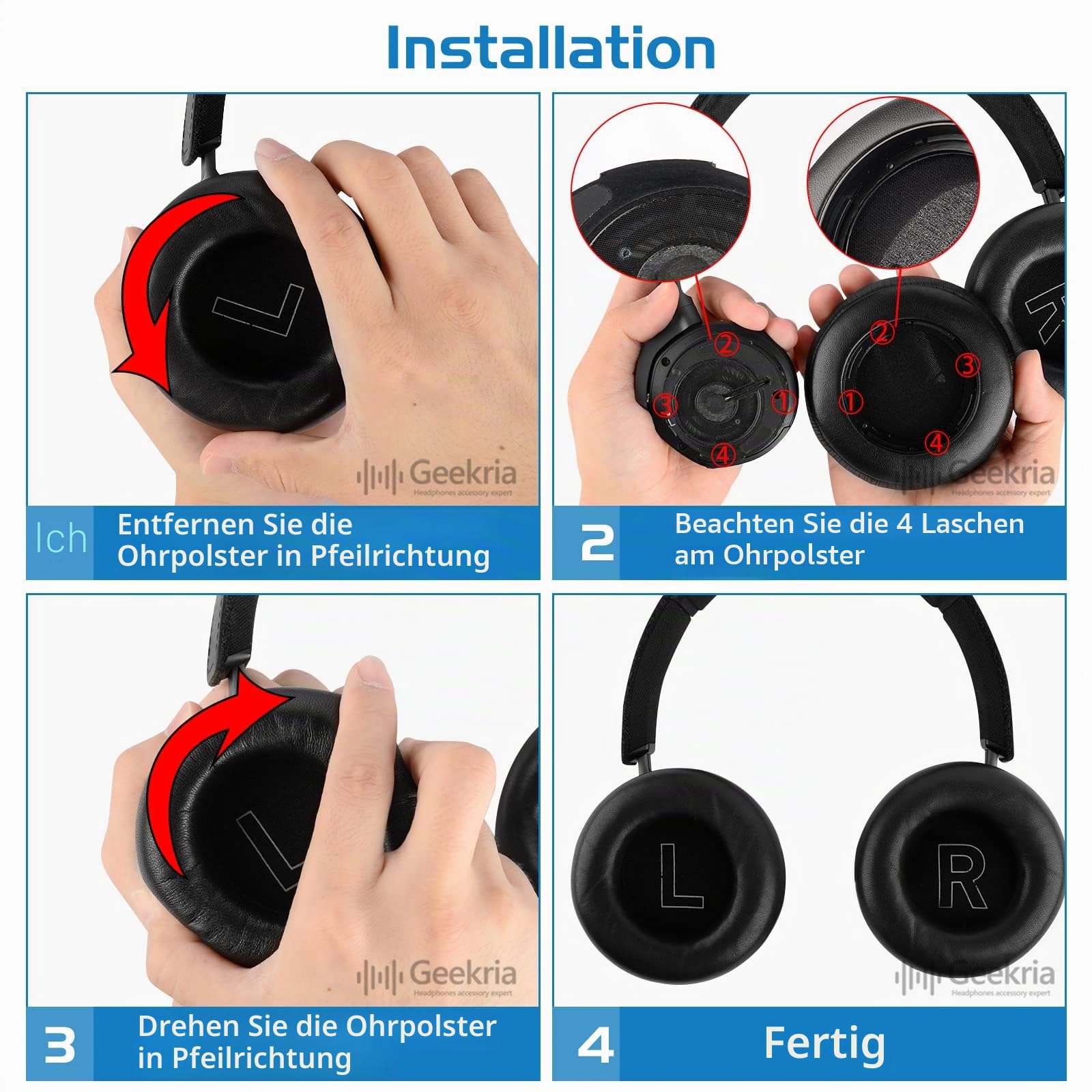 Geekria Elite Sheepskin Ersatz-Ohrpolster für Bang & Olufsen Beoplay H9, H9i, H7 Kopfhörer Ohrpolster, Headset-Ohrpolster, Ohrmuscheln Ersatzteile (Braun)