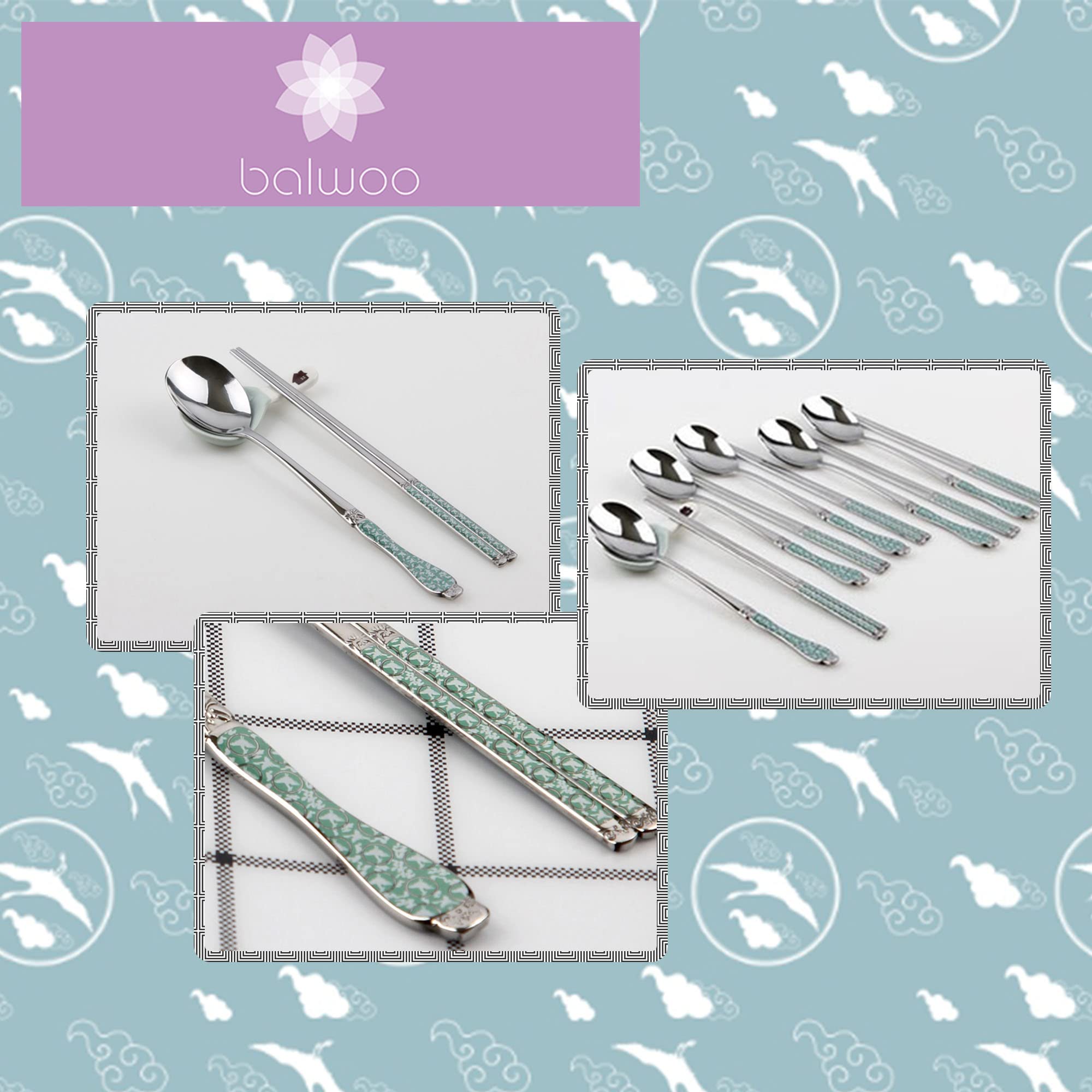 Palillos [hechos en Corea] [5 juegos] 430 palillos de acero inoxidable de alta calidad, utensilios de cocina Mukbang, cubiertos de acero inoxidable (Goryeo Celadon Blue)