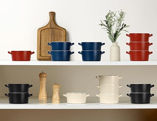 Vista 25 de Kook Cuencos apilables de cerámica, aptos para horno, microondas y lavavajillas, con asas, para cazuela, pasta, cereales, capacidad de 18 onzas