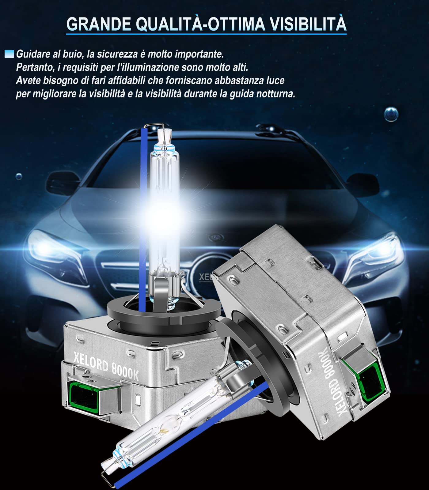 XELORD D3S 8000K Xenon Lampada 35W 12V HID Alta Luminosità Auto Fari Lampadine(Confezione Da 2)