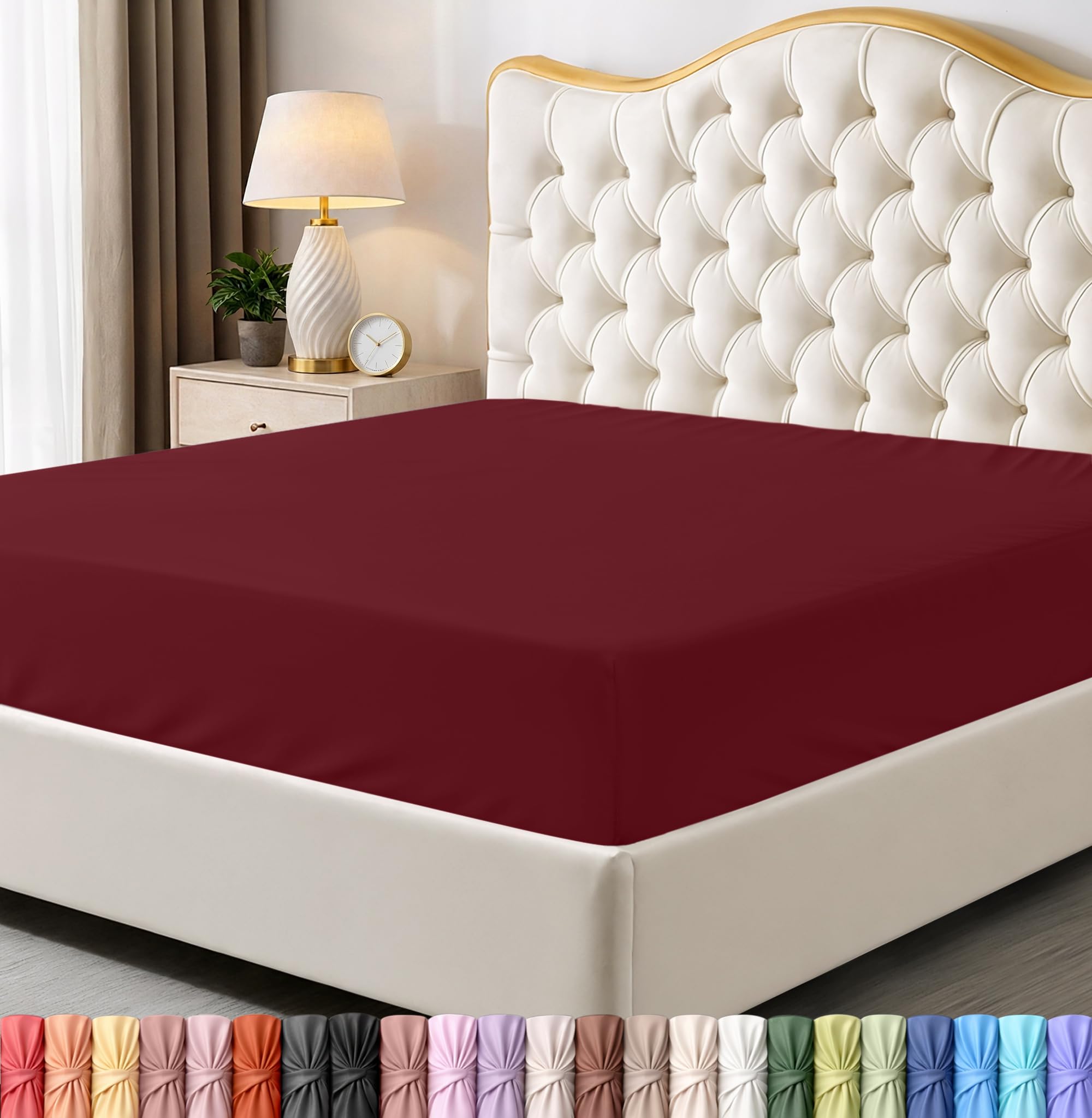 Utopia Bedding Sábana Bajera tamaño King, Bolsillo Profundo, Microfibra Suave, Resistente al Encogimiento y a la decoloración, fácil Cuidado, Solo 1 sábana Bajera (borgoña)