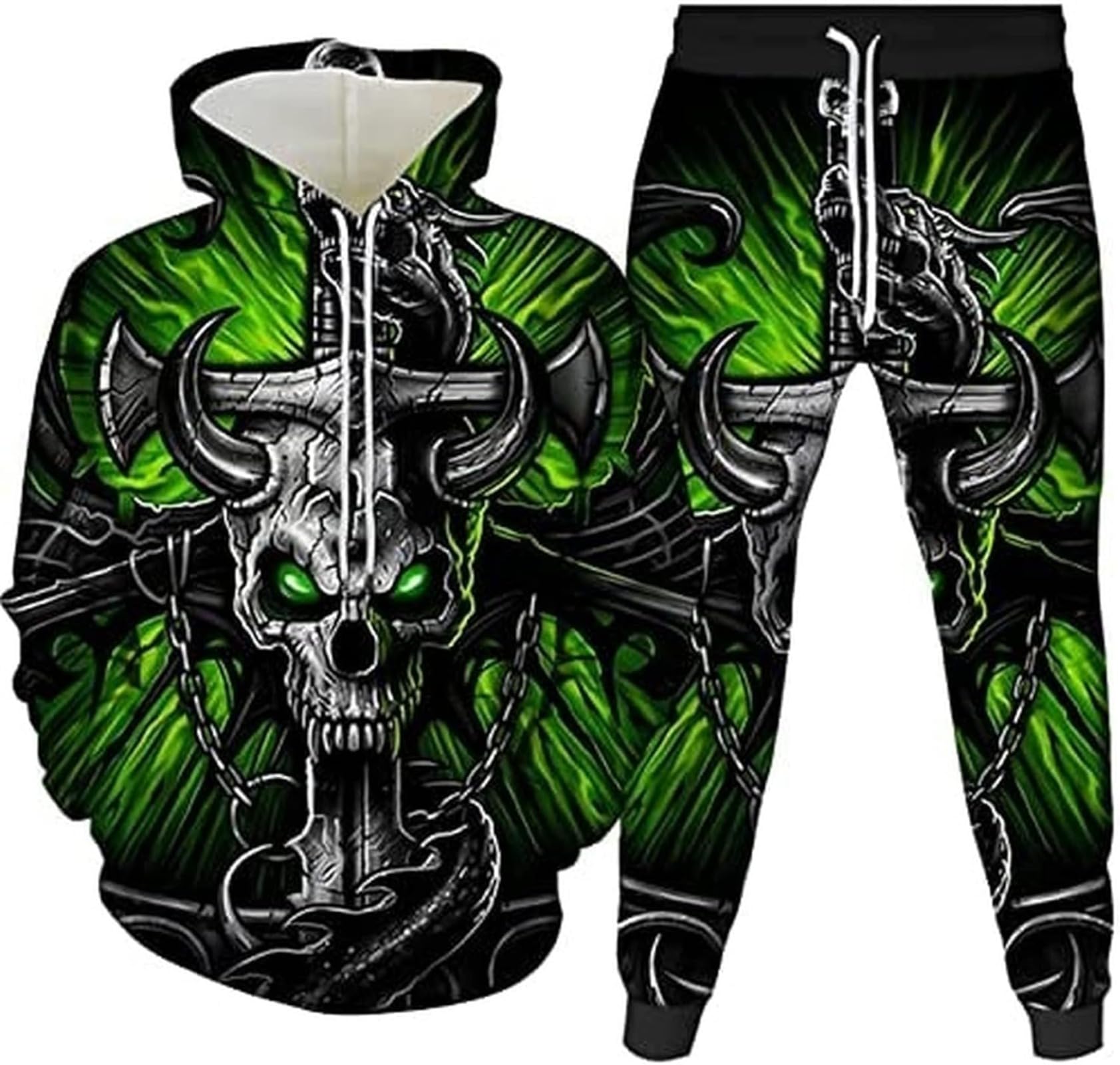 Lftegufkxs Men's Tracksuit2 Skull Jogging Suit, Two-Piece Hoodie For With Skull Jogging Sets, 6XL