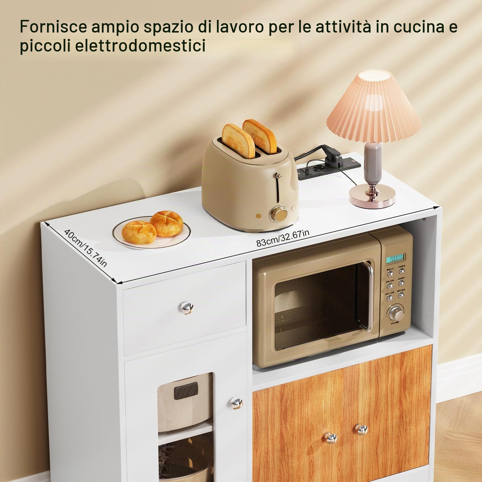 PIPIPOXER Credenza, Mobile da Cucina con Ante a Ripiani Regolabili per Microonde e 1 Cassetto, 3 Ante, Credenza Armadio da Cucina, Mobiletto Portaoggetti, Armadio di Stoccaggio in Legno, 80x40x83cm