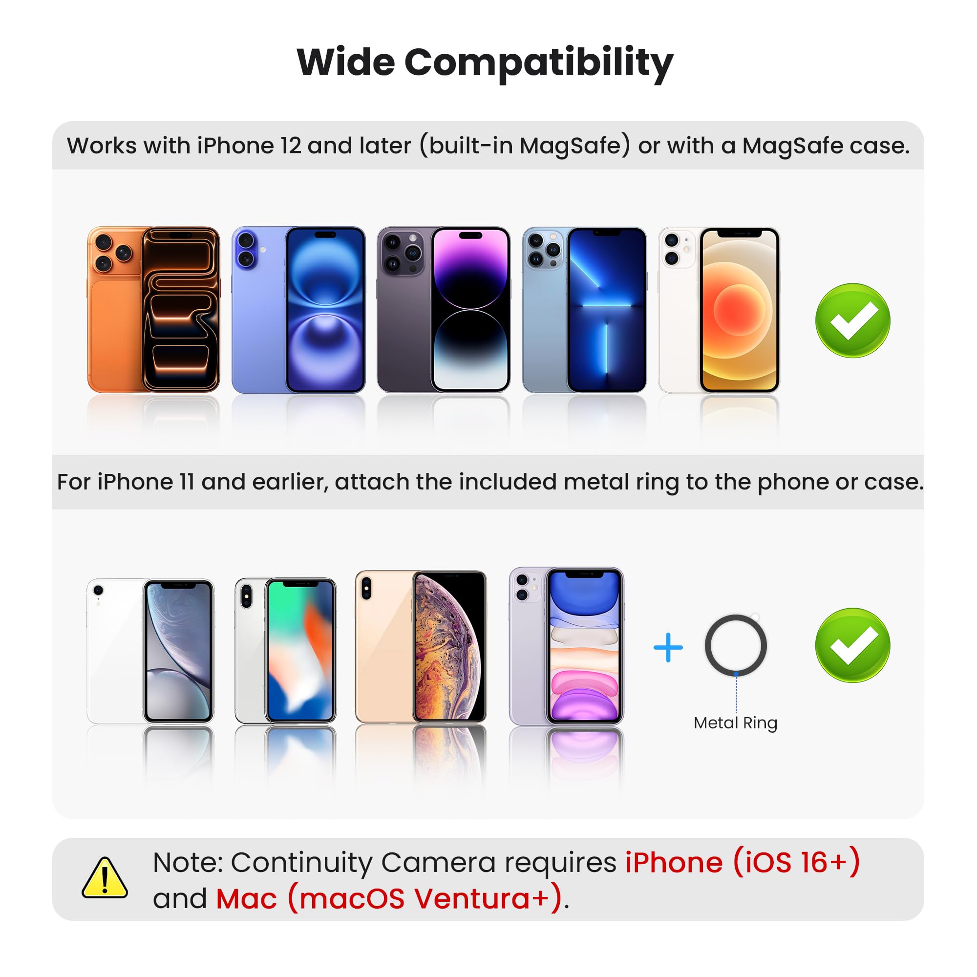 Itramax Support Caméra de Continuité,Support Magnétique à Angle Réglable pour Téléphone Portable et Webcam pour iPhone 17 16 15 13 14,Mag-Safe Case,iMac&MacBook macOS 13 Ventura,FaceTime,Standard-Gris