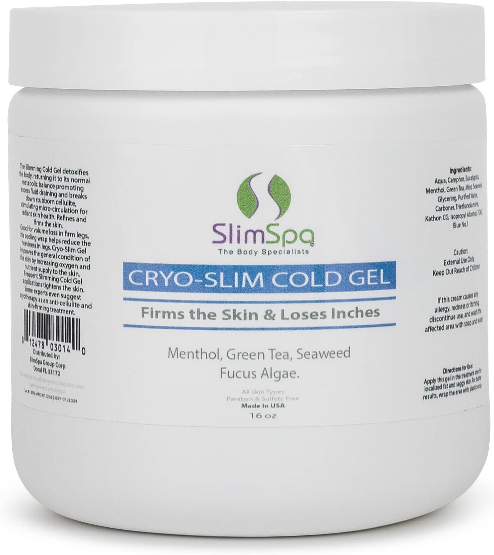 ILIOS SlimSpa Cyro-Slim Cold Gel - Skin Firming & Tightening Cryo Gel Solution With Menthol & Green Tea - Targets Cellulite On Tummy, Legs, Butt - Promotes Fluid Drainage - 16oz