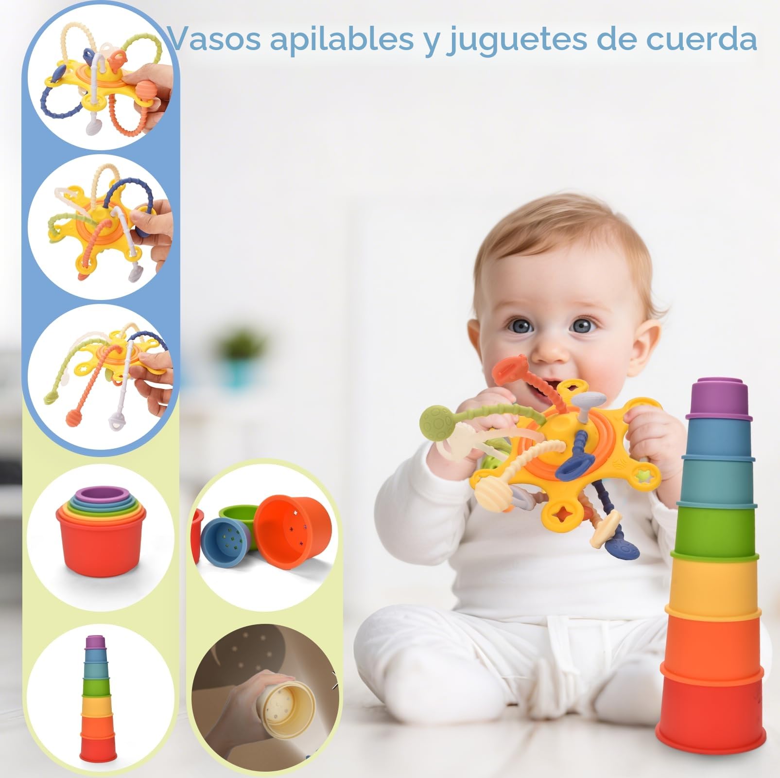Juguetes Montessori Bebes 6 -12 Meses,6 en 1 Montessori Sensoriales Bebe 1 2 3 Año,uguetes para desarrollar Habilidades motorasz,Bebésn Educativos Bloques de Apilar y Encajar Regalos para Bebés