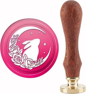 CRASPIRE Rabbit Wax Seal Stamp Bunny Moon Rose Sealing Stamp Copper Seals 30mm Retro Removable Brass Head with Wooden Handle for Envelopes Letter Invitations Cards Wedding Gift Package Holiday