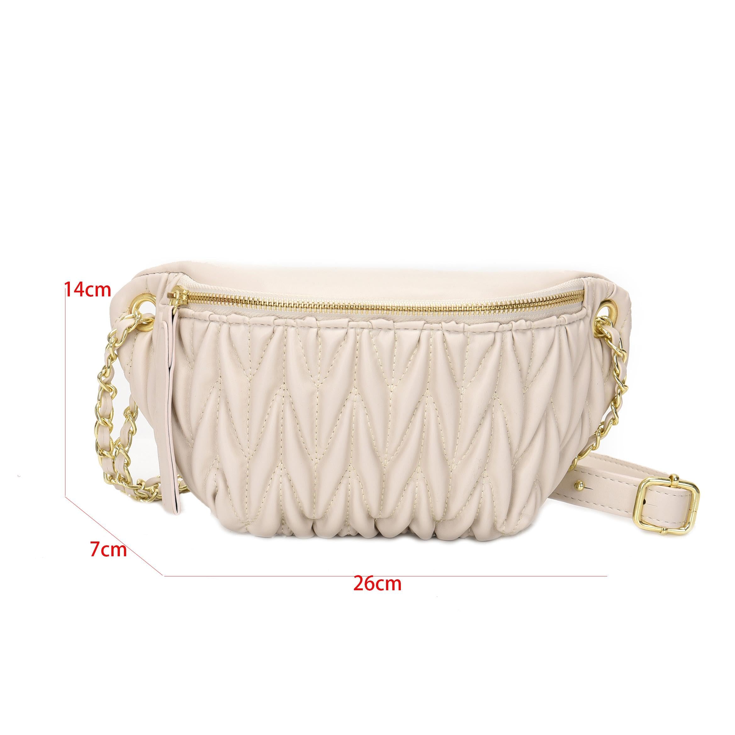 Marsupio da donna, marsupio da donna, marsupio con catena, borsa a tracolla sul petto, con cerniera, borsa per telefono, borsa da viaggio, bianco