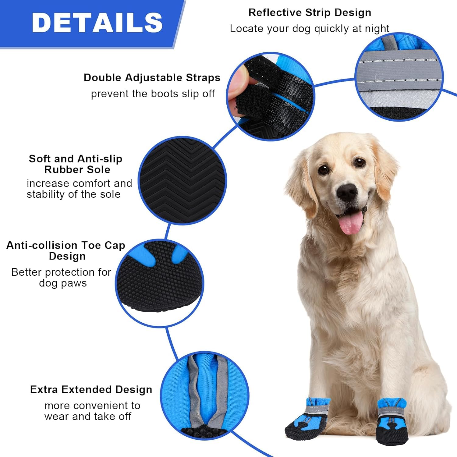 SSIMIDAPT 4 Pezzi Stivali Per Cani, Stivali Per Cani Paw Protector, Calzini Antiscivolo Per Cani Con Striscia Riflettente, Scarpe Cane Neve Regolabili, Per Cani Piccoli Medi Grandi - 2